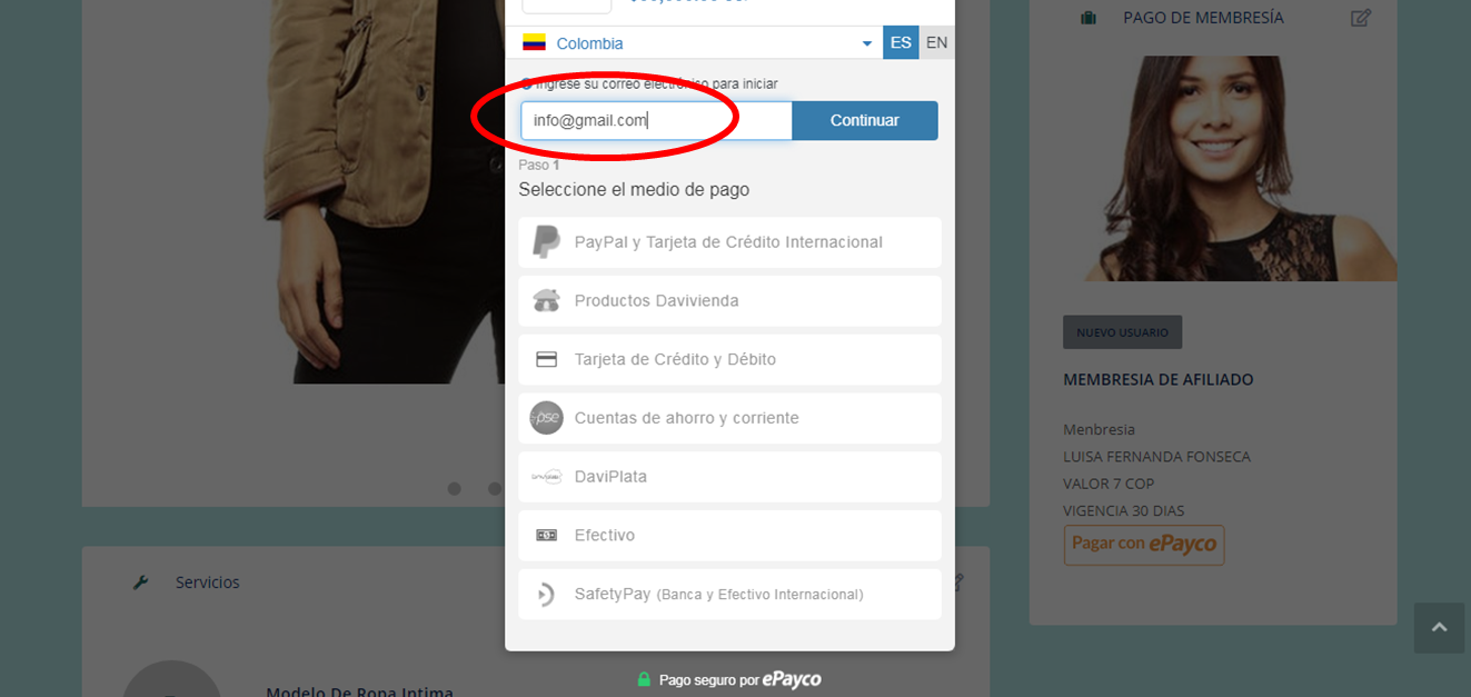 4.	Ingrese su correo electrónico personal y oprima continuar.