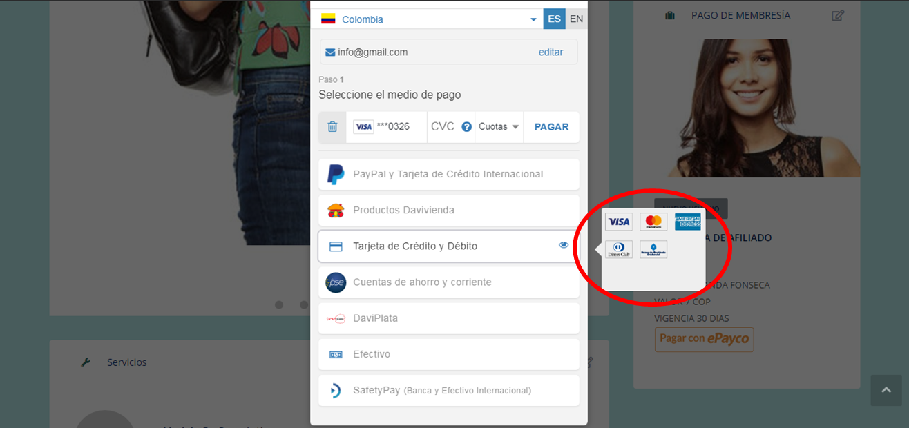 6.	Si es tarjeta de crédito o PayPal se tienen todas estas opciones.