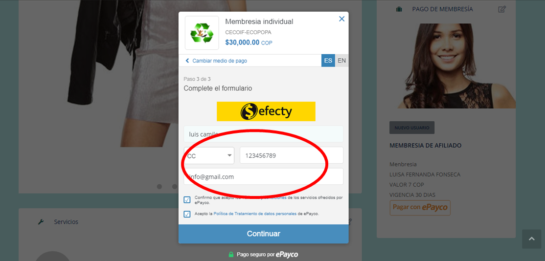 8.	Elija una y después ingrese su nombre, número de documento y correo electrónico para oprimir el botón azul de continuar.